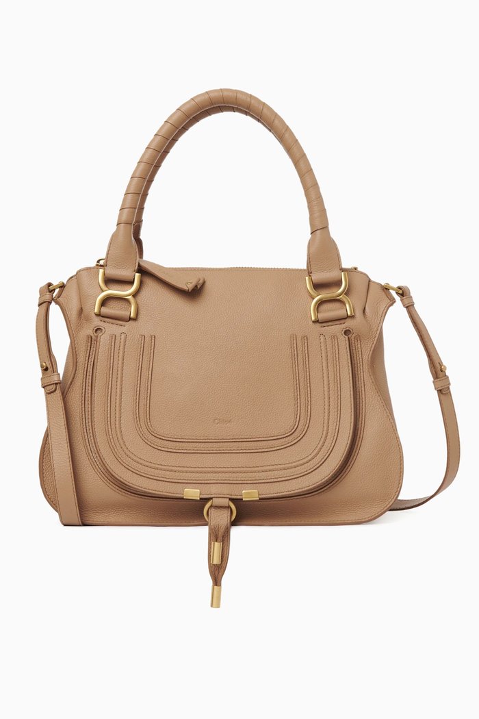 Small Marcie Shoulder Bag in Leather, Neutral