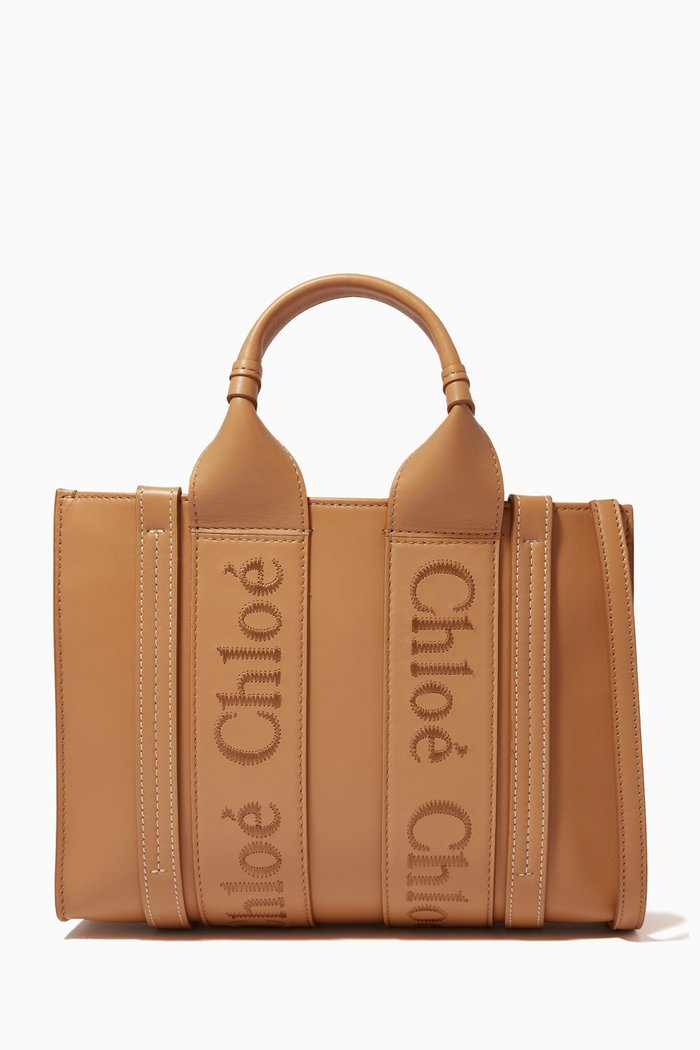 

Small Woody Tote Bag in Leather, Neutral