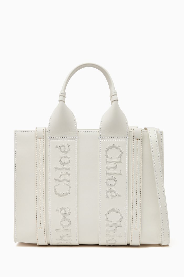 

Small Woody Tote Bag in Leather, White