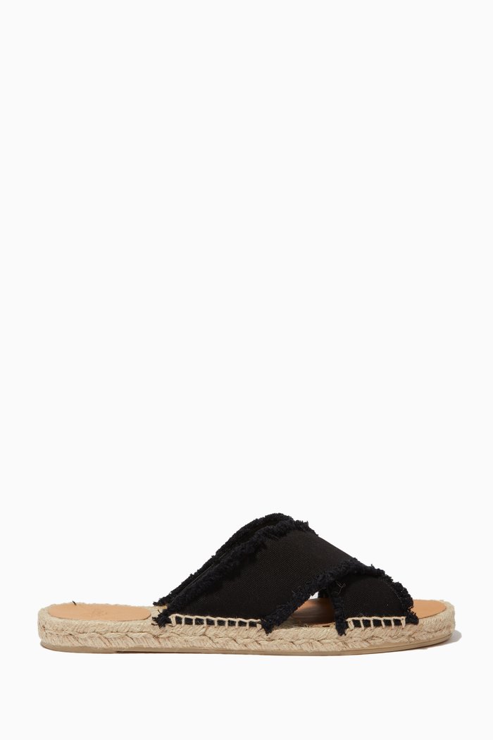 Palmera Espadrille Slides in Canvas, Black