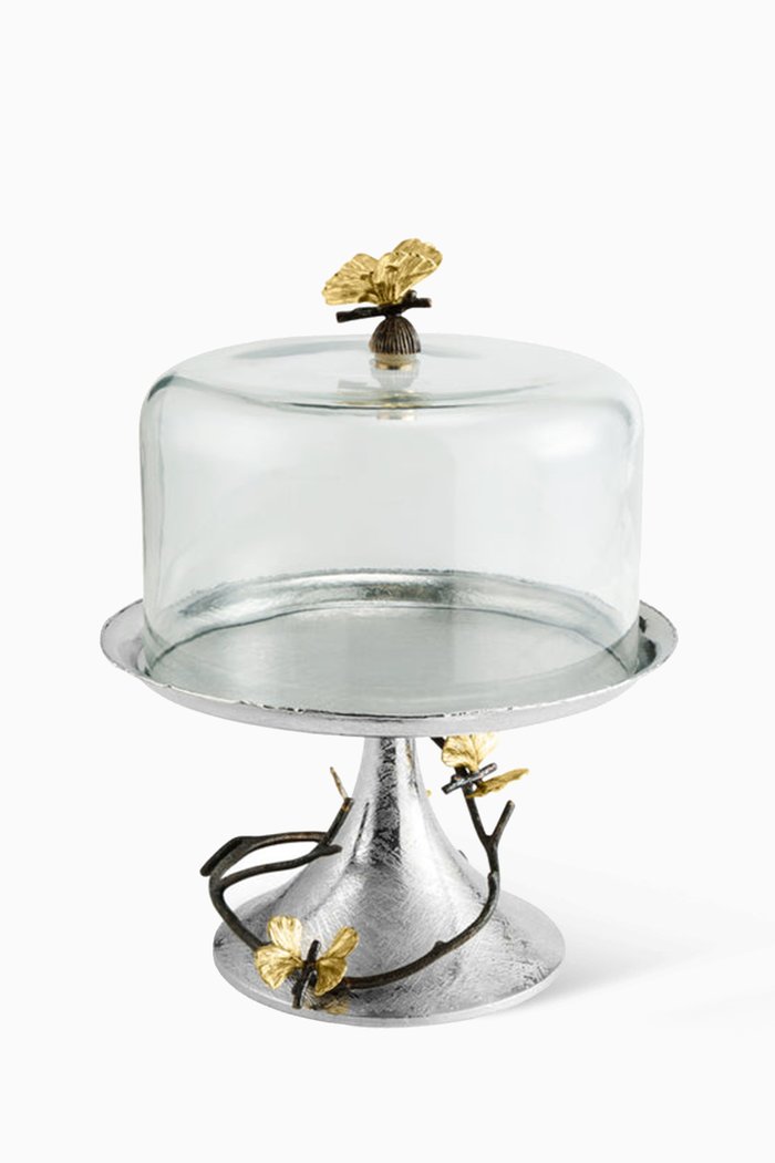 

Butterfly Ginkgo Pastry Dish with Dome, Silver