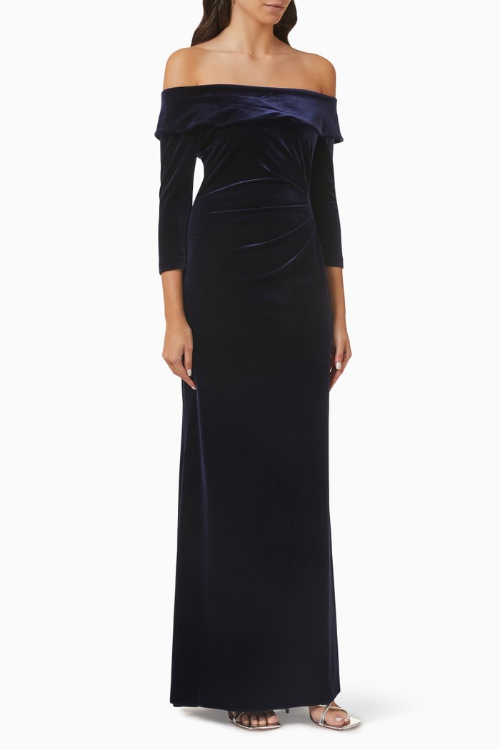 

Off-shoulder Gown in Stretch-velvet, Purple