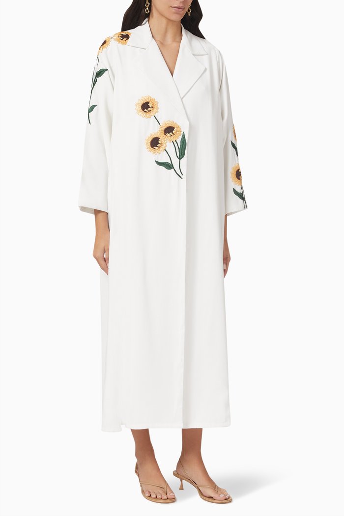 

Sunflower Garden Embroidered Abaya, White