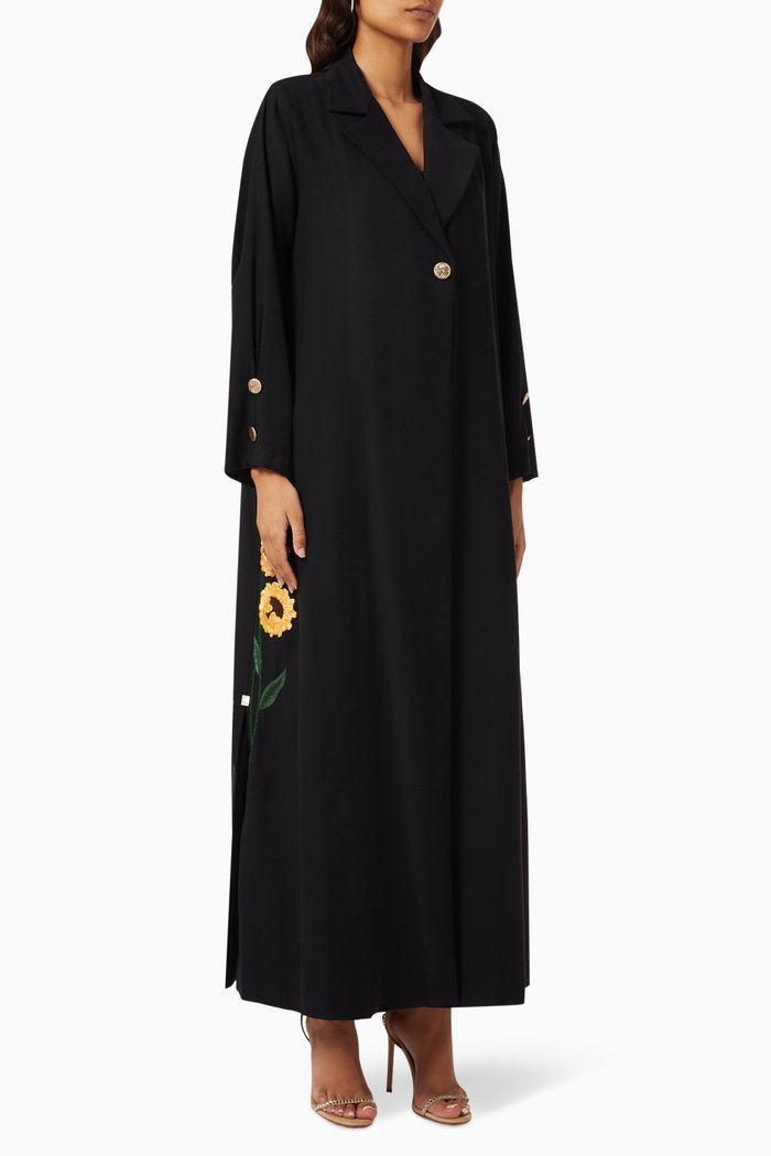 

Flower Garden Buttoned Abaya, Black