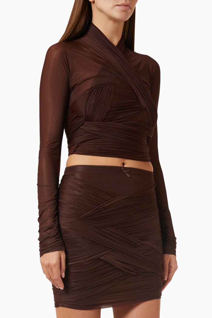 

Ruched Draped Crop Top in Hosiery-jersey, Brown
