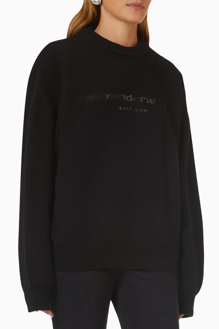 

TPU Logo-print Sweater in Wool, Black