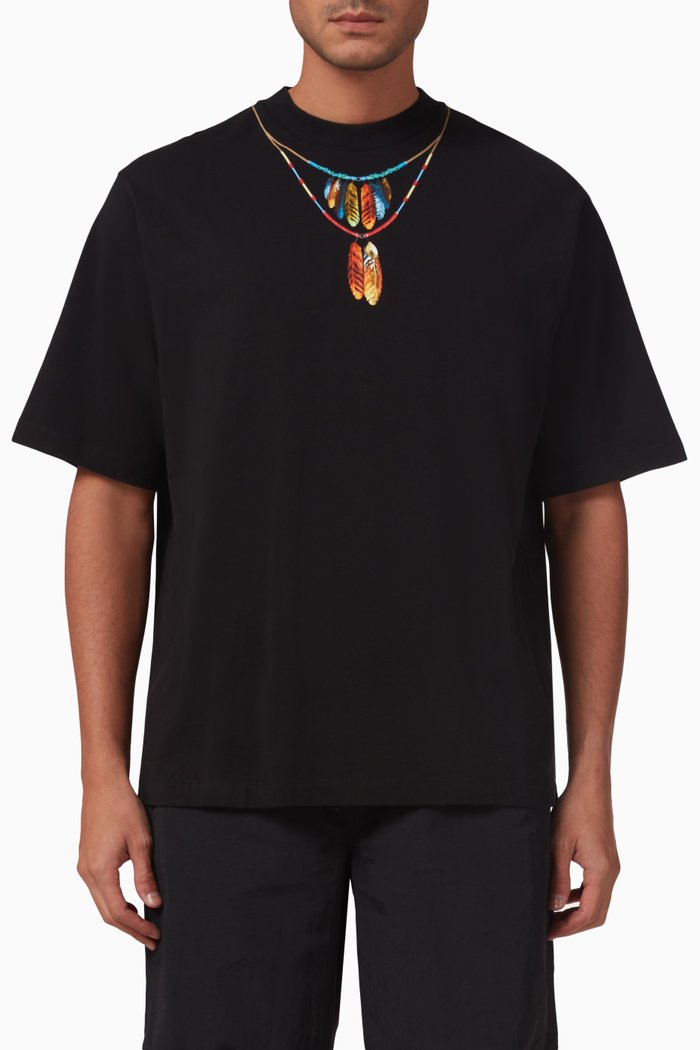 

Feathers Necklace Oversized T-shirt in Cotton Jersey, Black