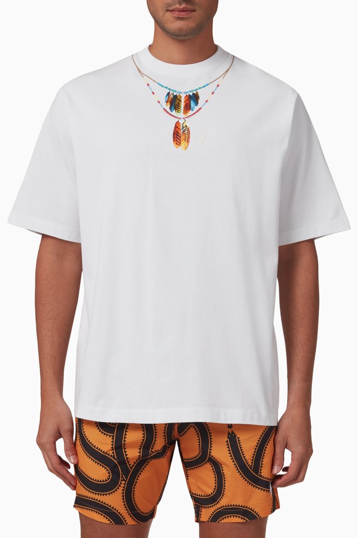 

Feathers Necklace Oversized T-shirt in Cotton Jersey, White