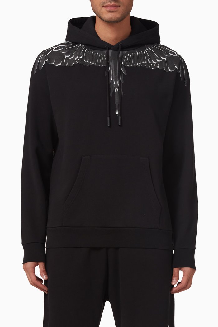 Icon Wings-print Hoodie in Cotton-jersey, Black