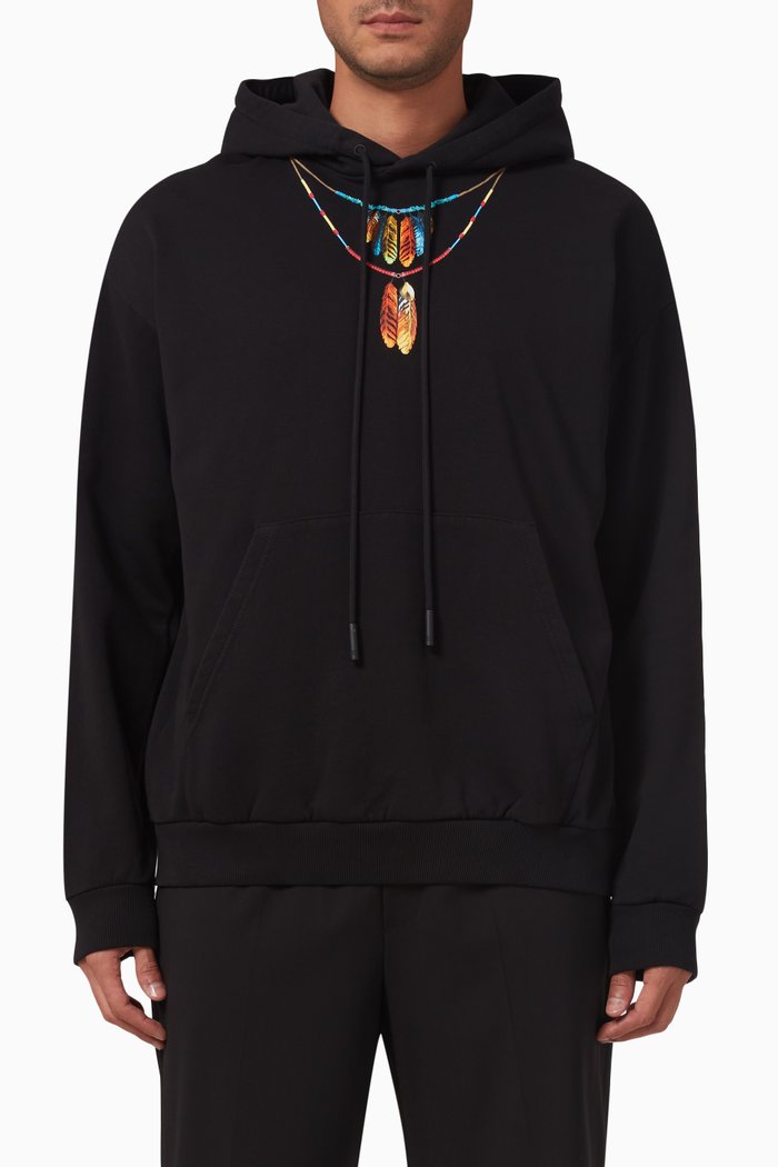 

Feathers Necklace Oversized Hoodie in Fleece, Black