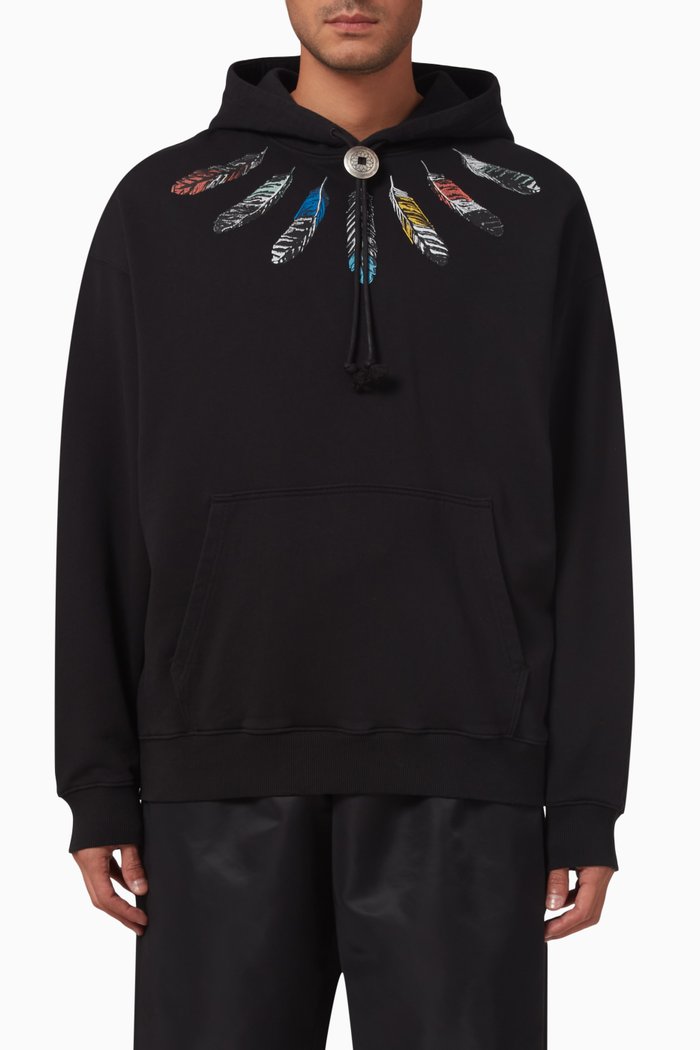 

Collar Feathers Hoodie in Terry, Black