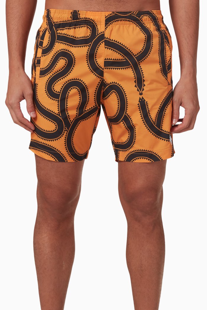 Allover Snakes Swim Shorts in Technical Fabric, Yellow