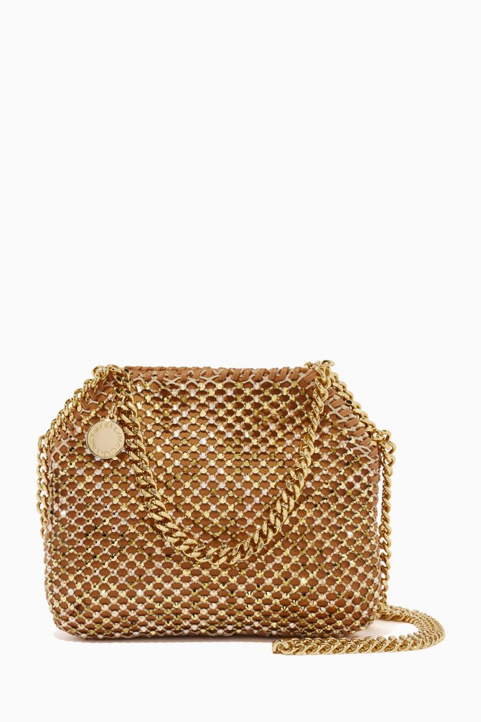 

Mini FalabellaTote Bag in Crystal Mesh & Satin, Gold