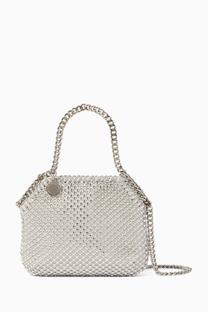 

Mini FalabellaTote Bag in Crystal Mesh & Satin, Silver