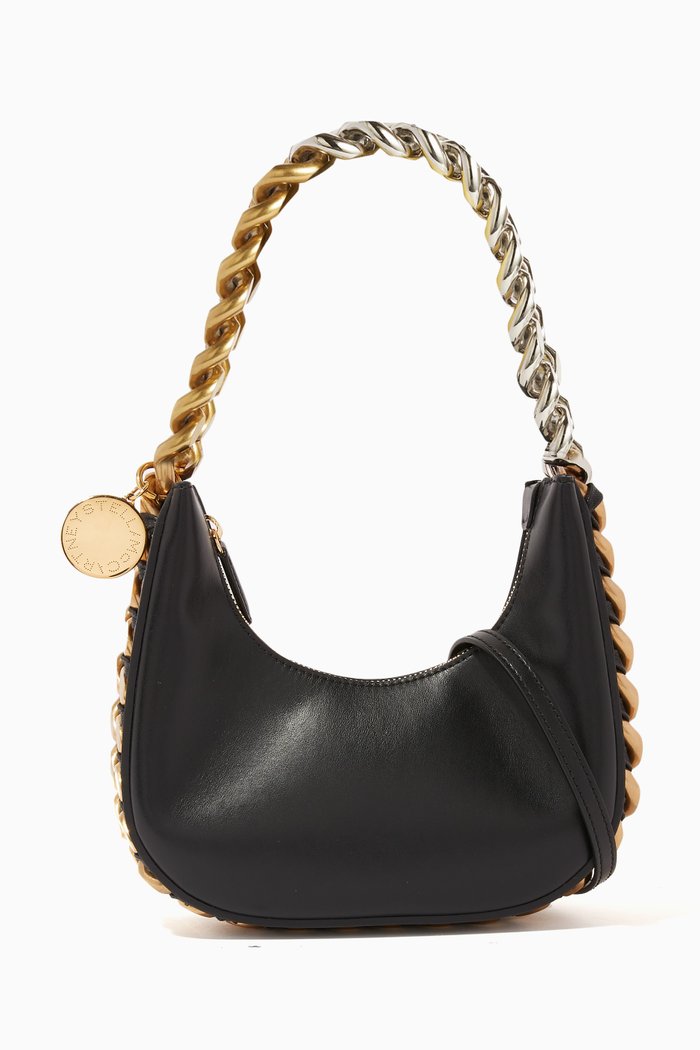 

Small Frayme Shoulder Bag in Faux Leather, Black