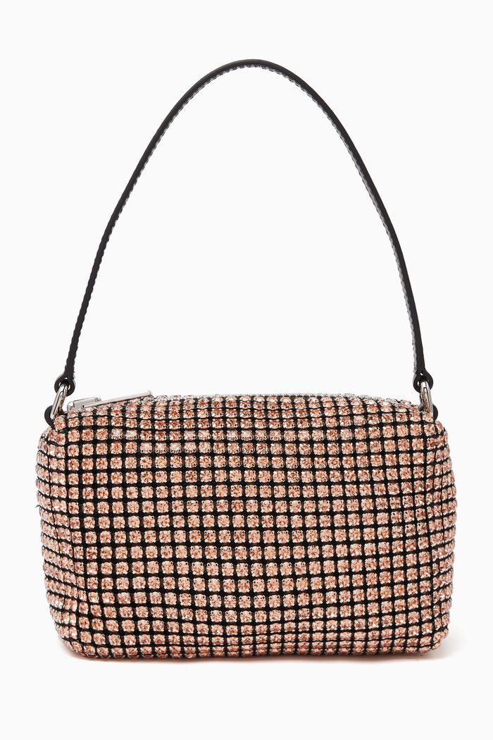 Heiress Medium Pouch in Rhinestone Mesh, Orange