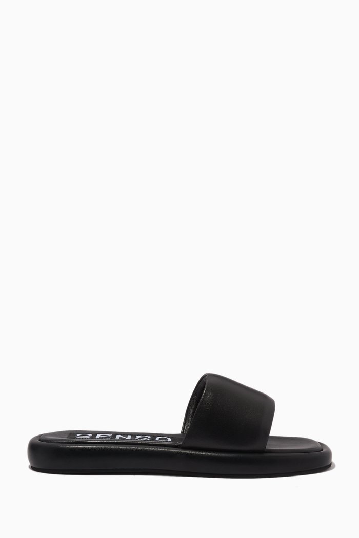 

Bentley I Square-toe Slides in Leather, Black