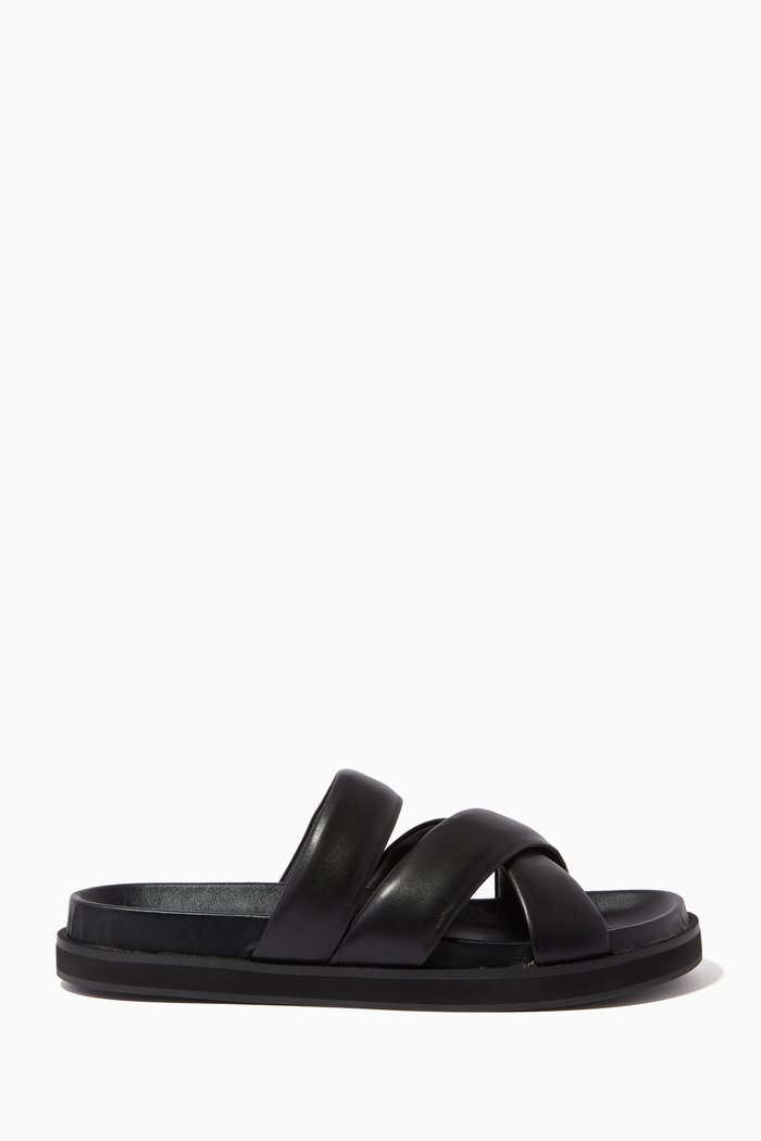 Nico Slides in Leather, Black