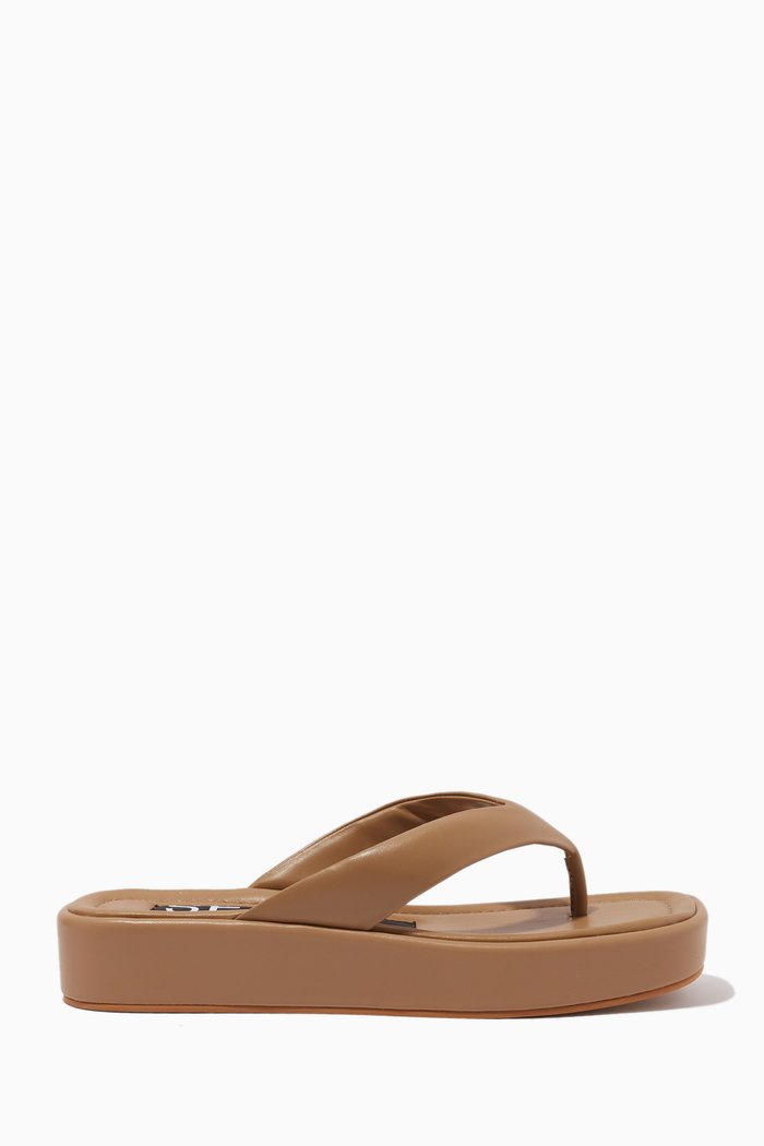 

Xolani Platform Slides in Leather, Brown