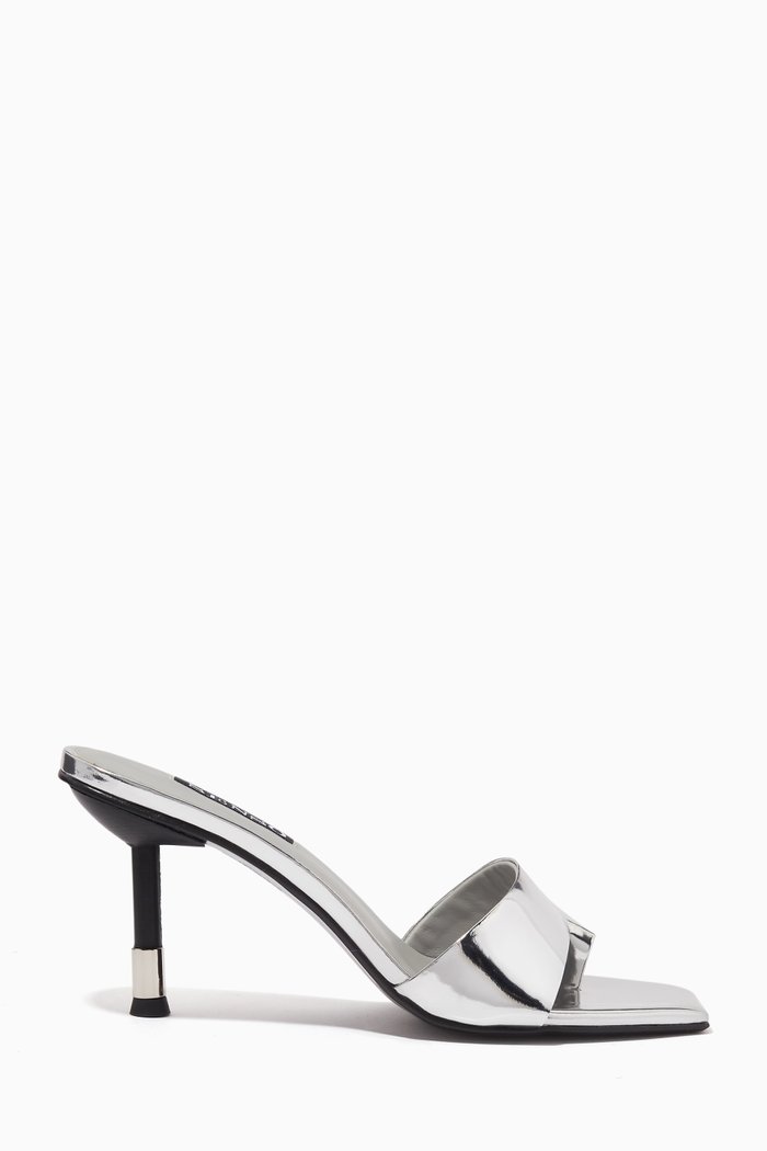 Quana III 80 Square-toe Mules in Metallic Leather, Silver