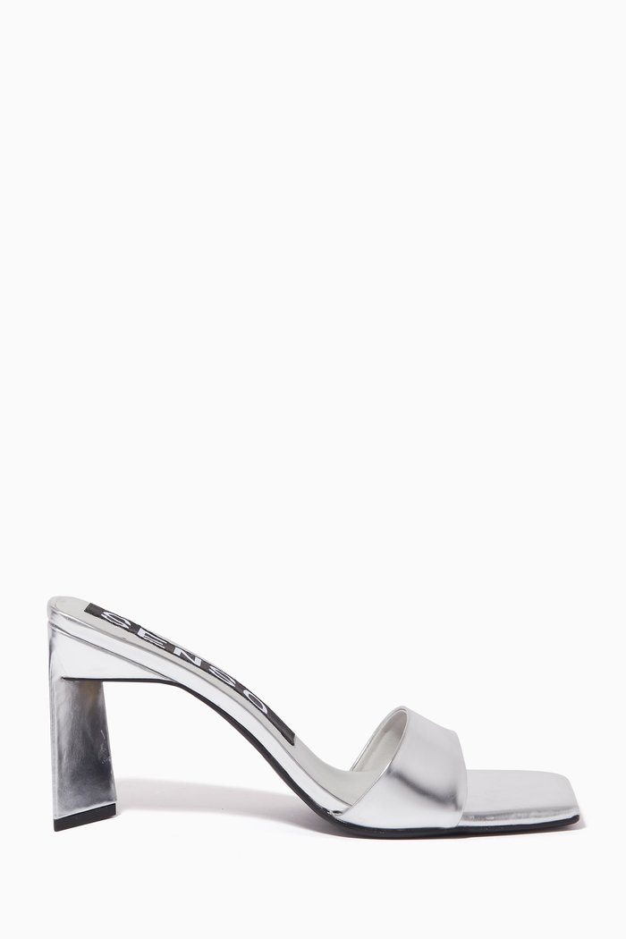 Venus 95 Square-toe Mules in Metallic Leather, Silver