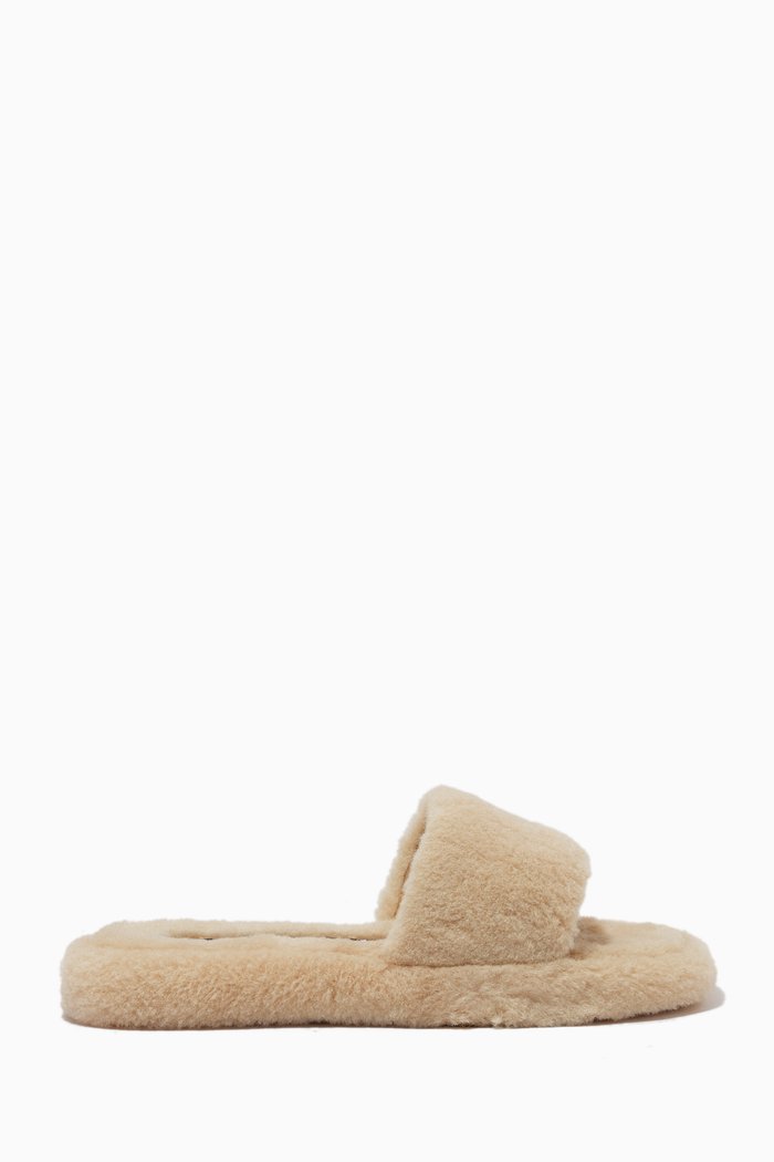 

Bentley II Square-toe Slides in Faux Shearling, Neutral