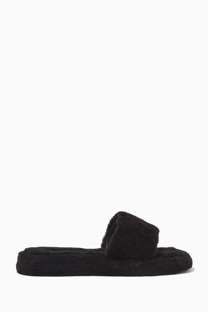 

Bentley II Square-toe Slides in Faux Shearling, Black