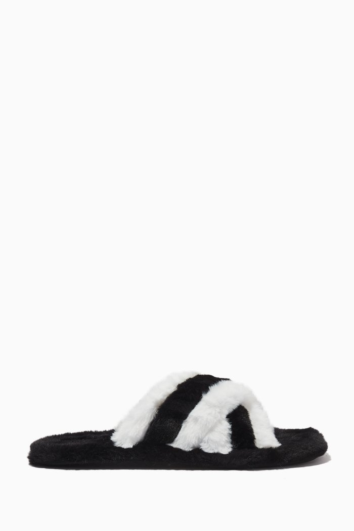 

Irah II Square-toe Slides in Faux Shearling, Black