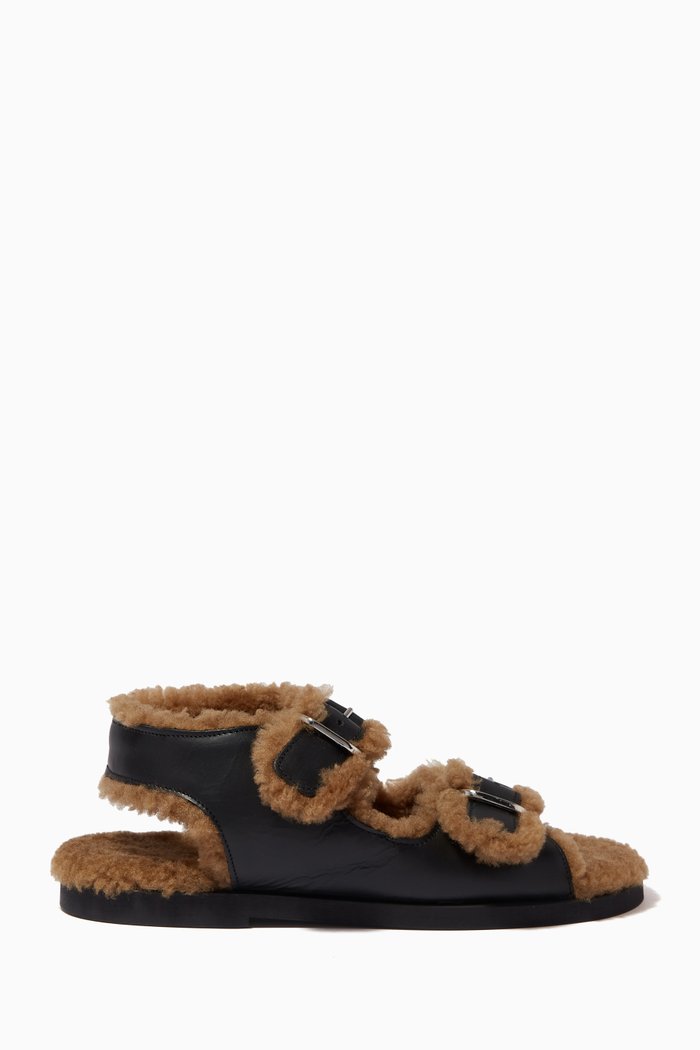

Meribel Platform Sandals in Leather & Fur, Neutral