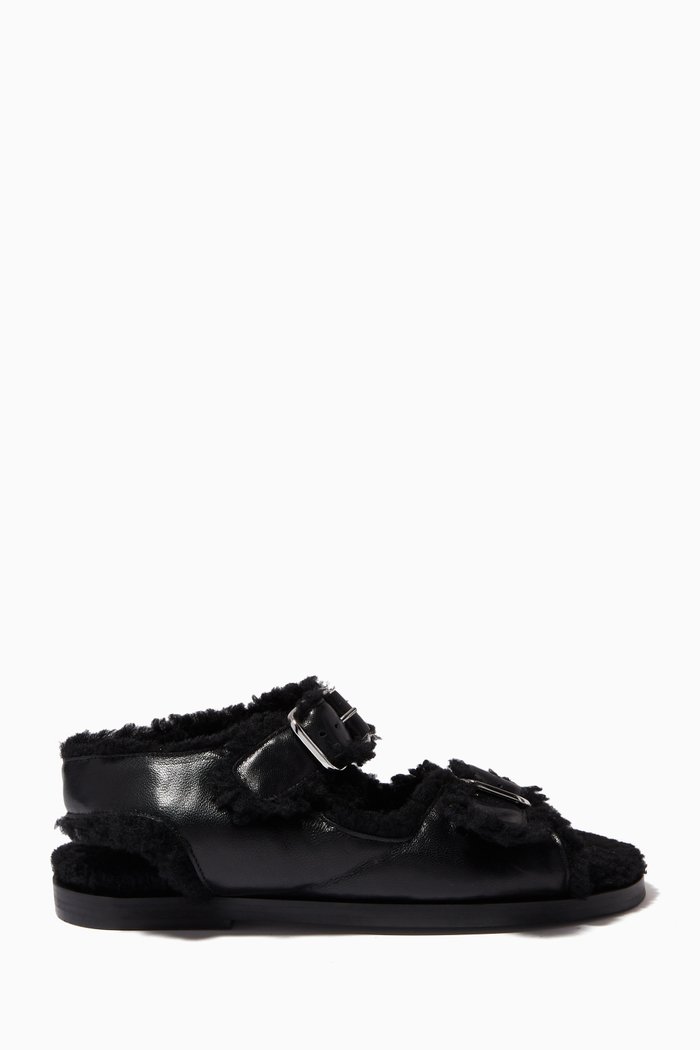 

Meribel Platform Sandals in Leather & Fur, Black
