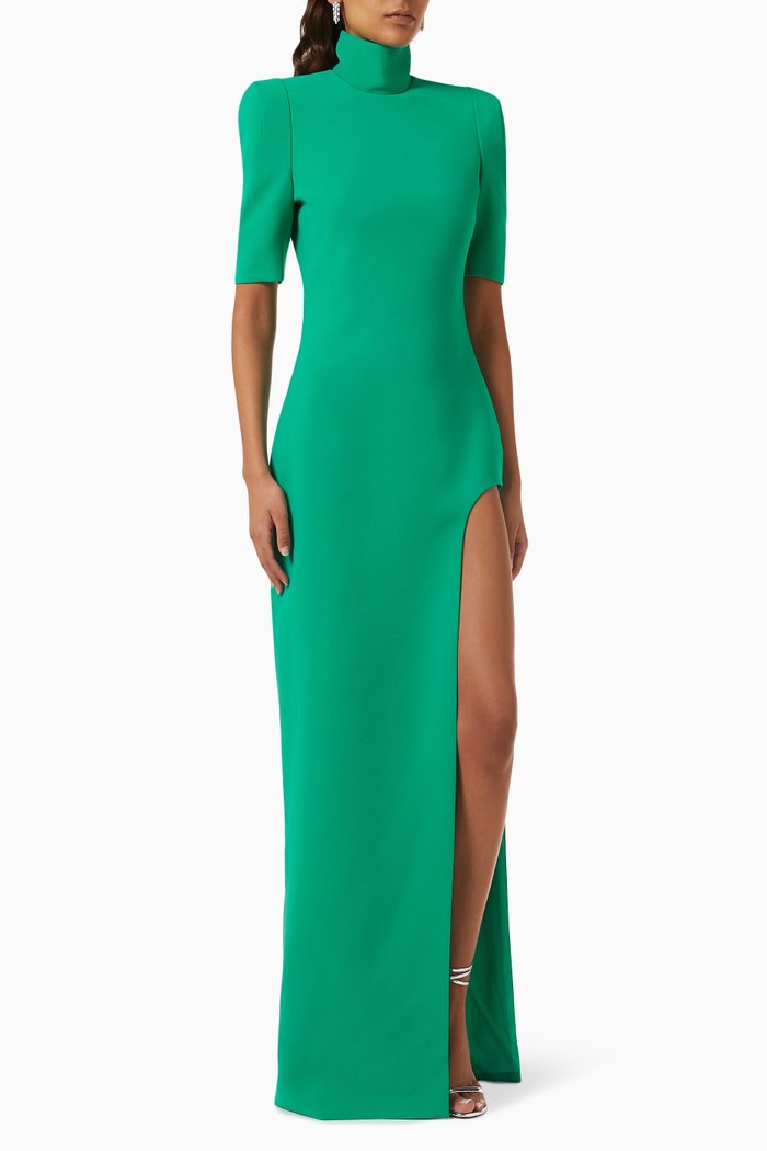 

Cut-out High Slit Gown in Crepe, Green