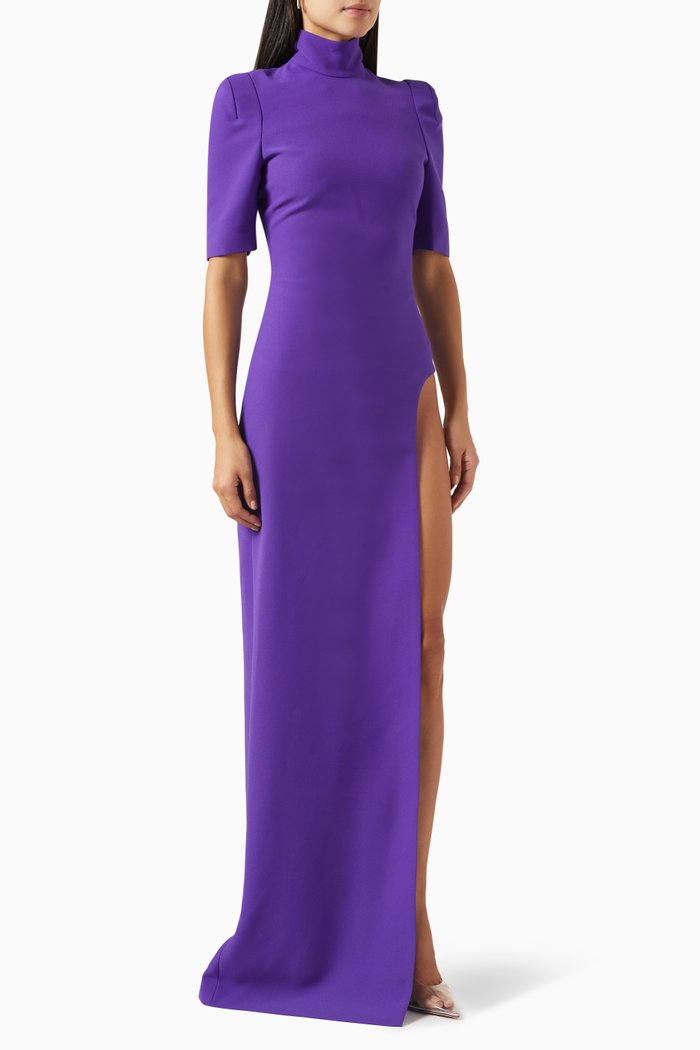 

High Slit Gown in Crepe, Purple
