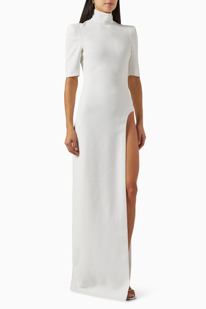

High Slit Gown in Crepe, White