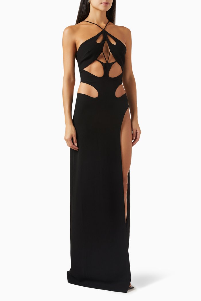 Halter Neck Cut-out Dress in Crêpe, Black