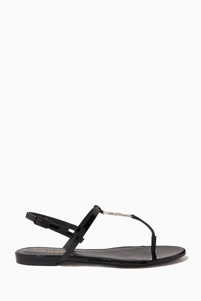 

Cassandra Flat Sandals in Patent Leather, Black