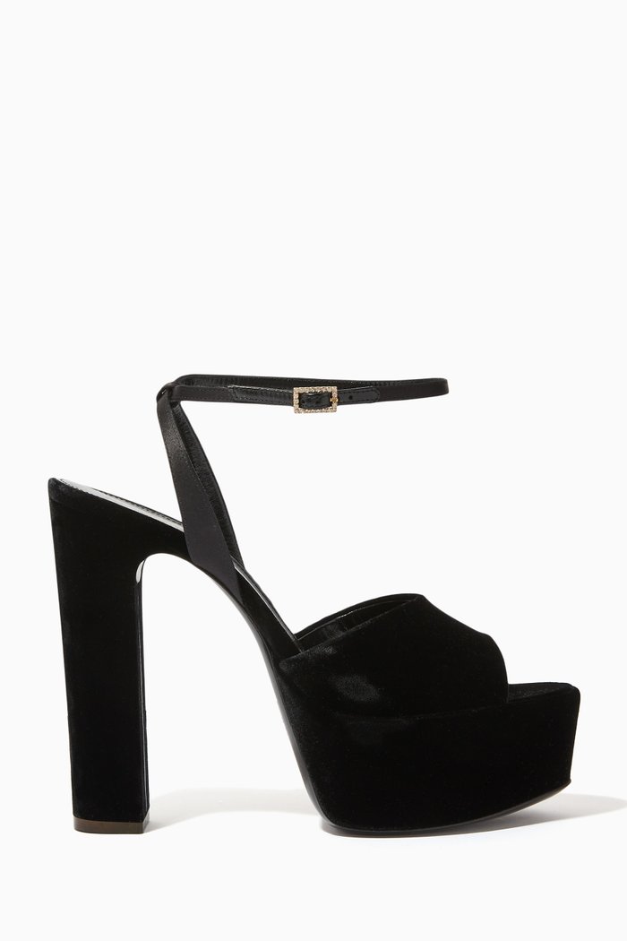 

Jodie 95 Platform Sandals in Velvet & Leather, Black