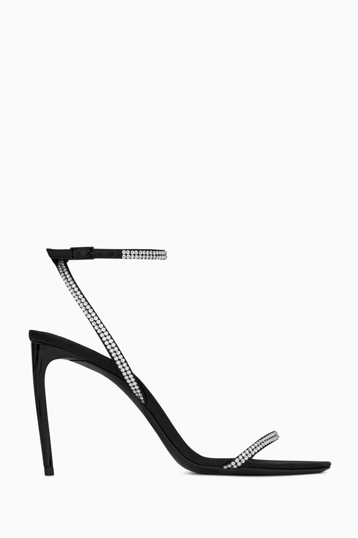 

Georgia 90 Rhinestones Sandals in Crepe Satin, Black