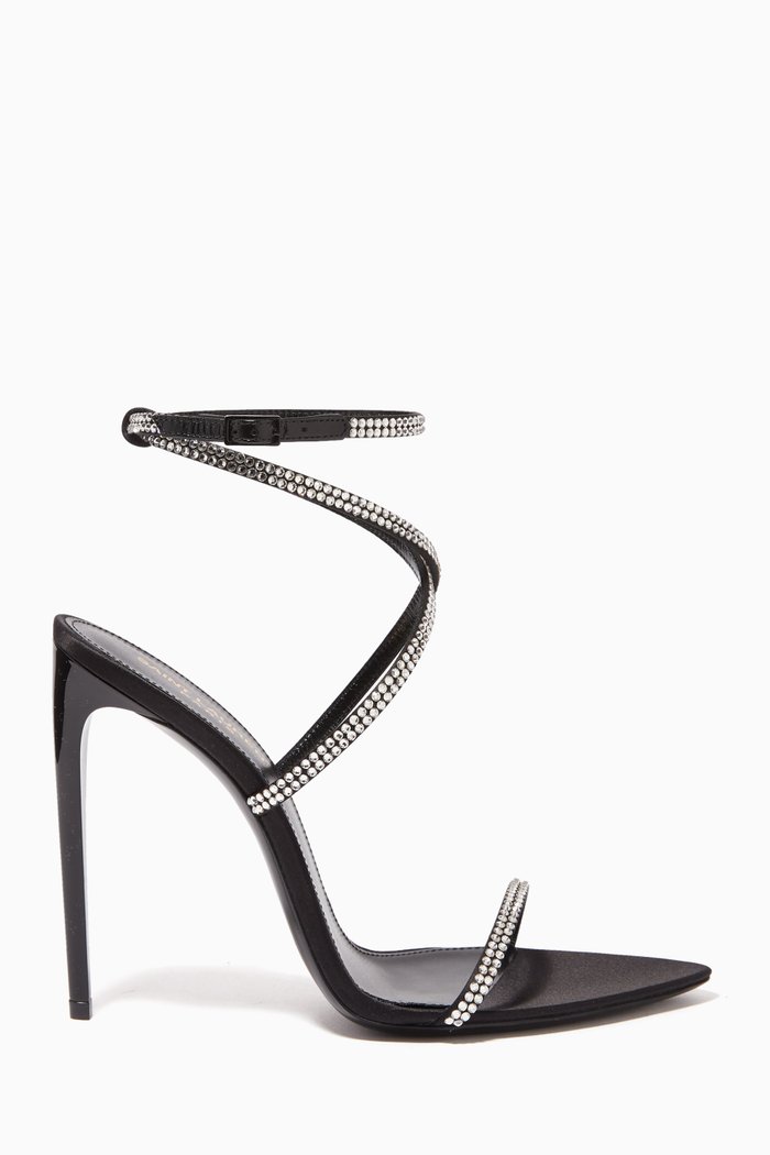 

Georgia 110 Rhinestones Sandals in Crepe Satin, Black