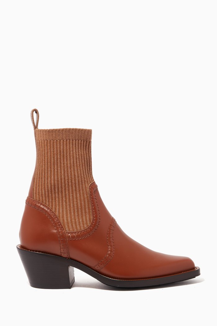 

Nellie Ankle Boots in Calf Leather & Cashmere, Brown