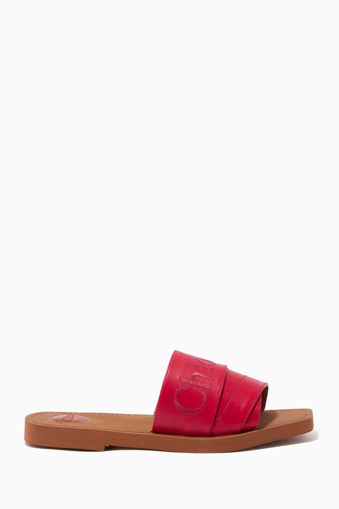 

Woody Logo Slides in Calfskin, Pink