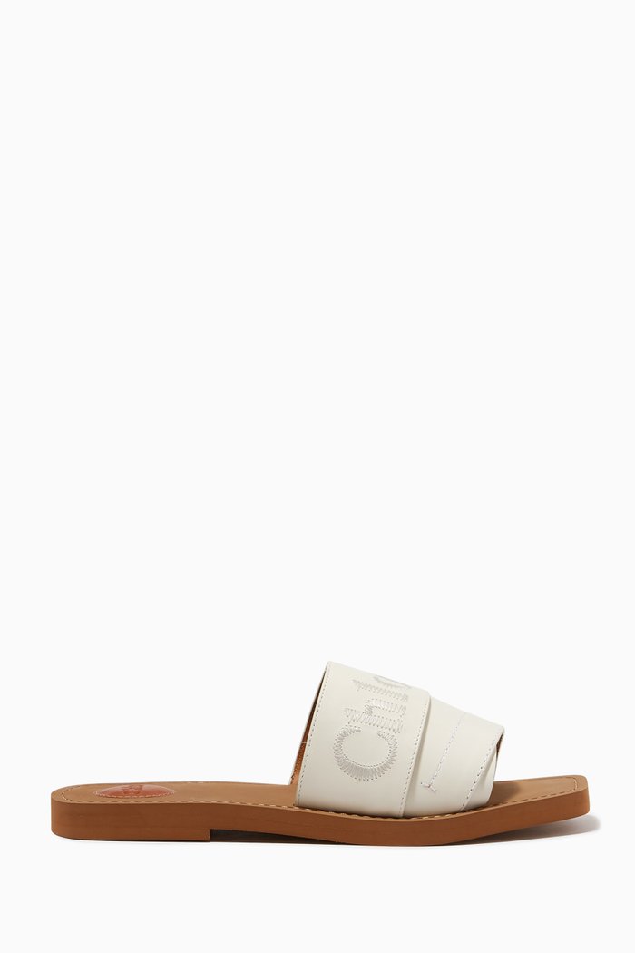 

Woody Logo Slides in Calfskin, White