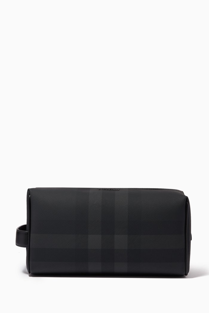 

Check Travel Pouch in Eco-canvas & Leather, Grey