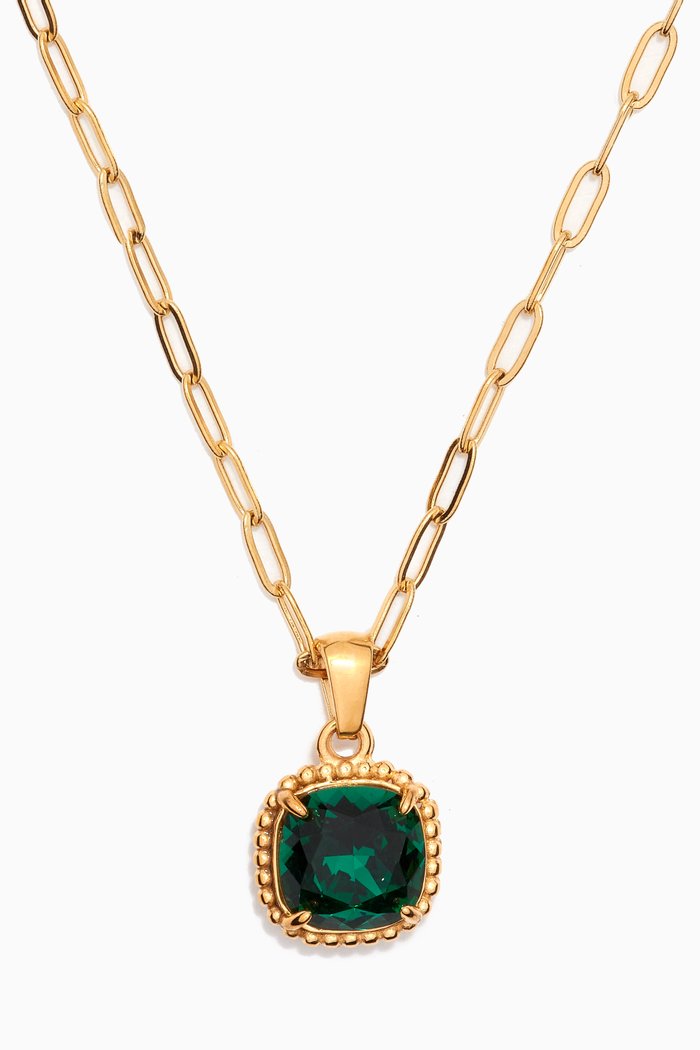 

Atlantic Sparkle Waterproof Pendant Necklace in 18kt Gold-plated Stainless Steel, Green
