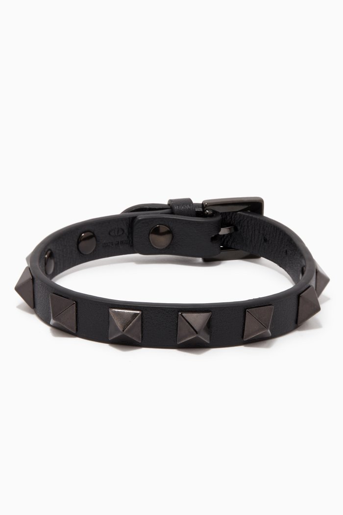 Valentino Garavani Rockstud Bracelet in Leather, Black