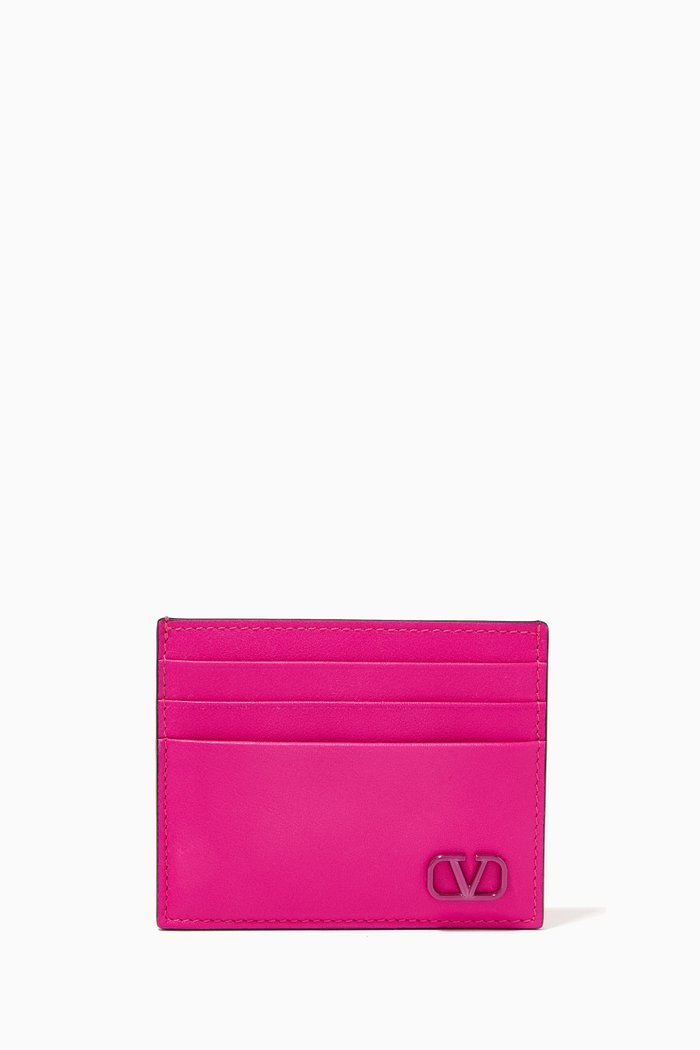

Valentino Garavani VLogo Card Holder in Leather, Pink