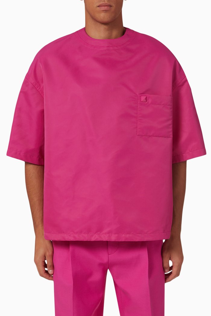 

Roman Stud Oversized T-shirt in Nylon, Pink