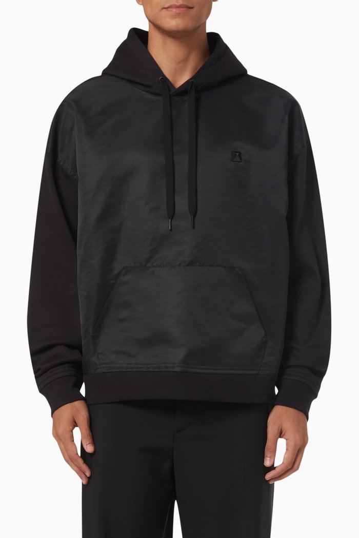 

Roman Stud Nylon-panel Hoodie in Cotton-jersey, Black