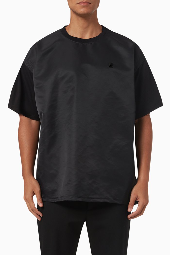 

Roman Stud Nylon-panel T-shirt in Cotton-jersey, Black