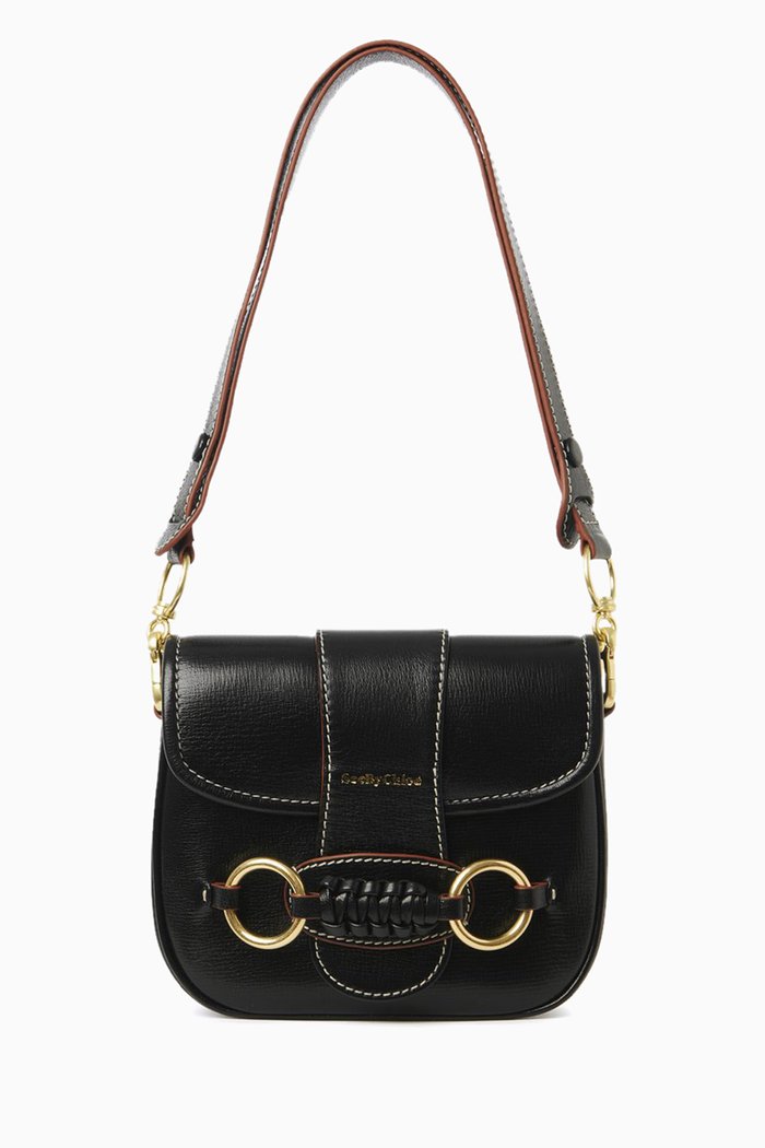 

Saddie Satchel Bag in Goatskin Leather, Black