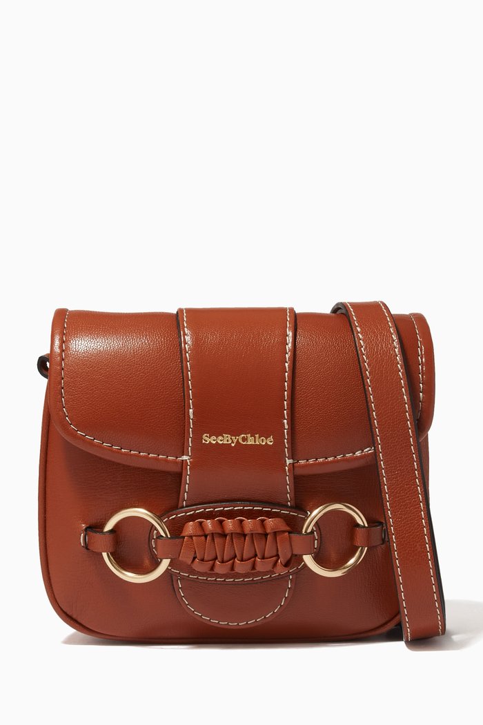 Saddie Satchel Bag in Goatskin Leather, Brown